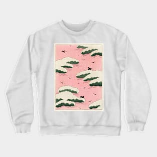 19th Century Japanese Pink Sky and Birds Illustration Crewneck Sweatshirt